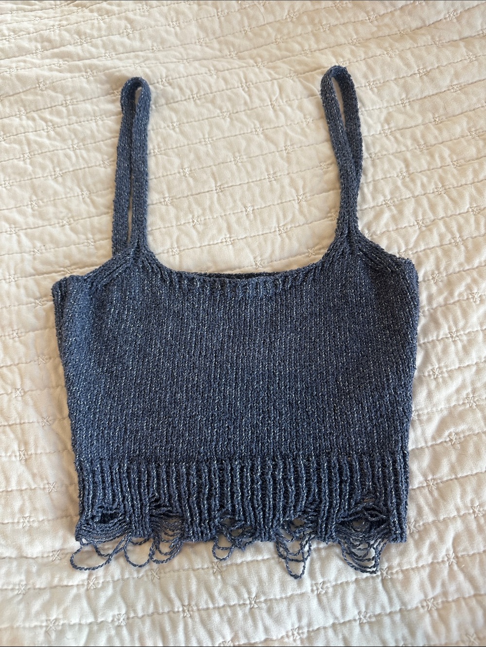 Zara Frayed Hem Knit Crop Tank Top